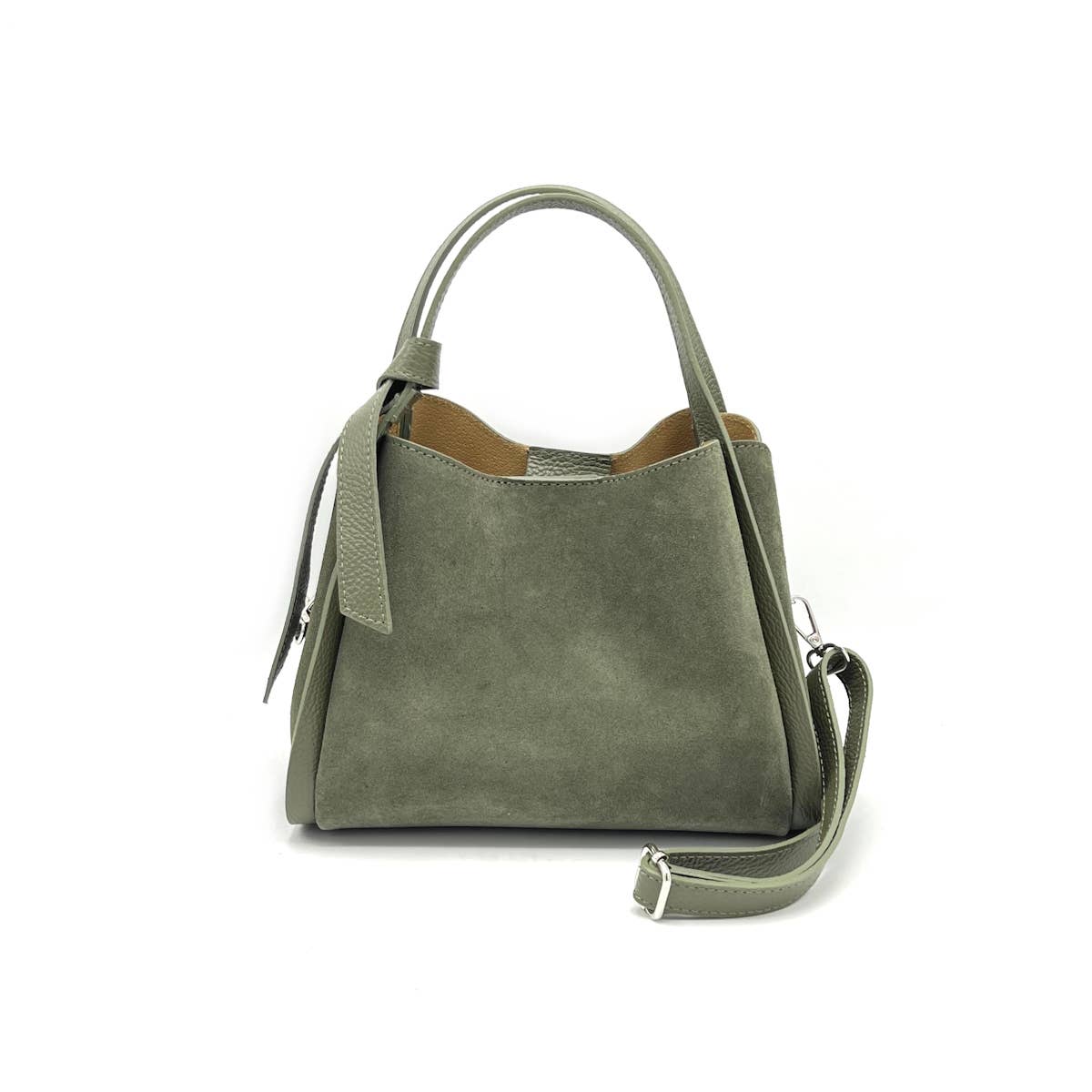 Suède leren handtas met schouderriem, Gemaakt in Italië, art. 112638: Olive Gold Zip