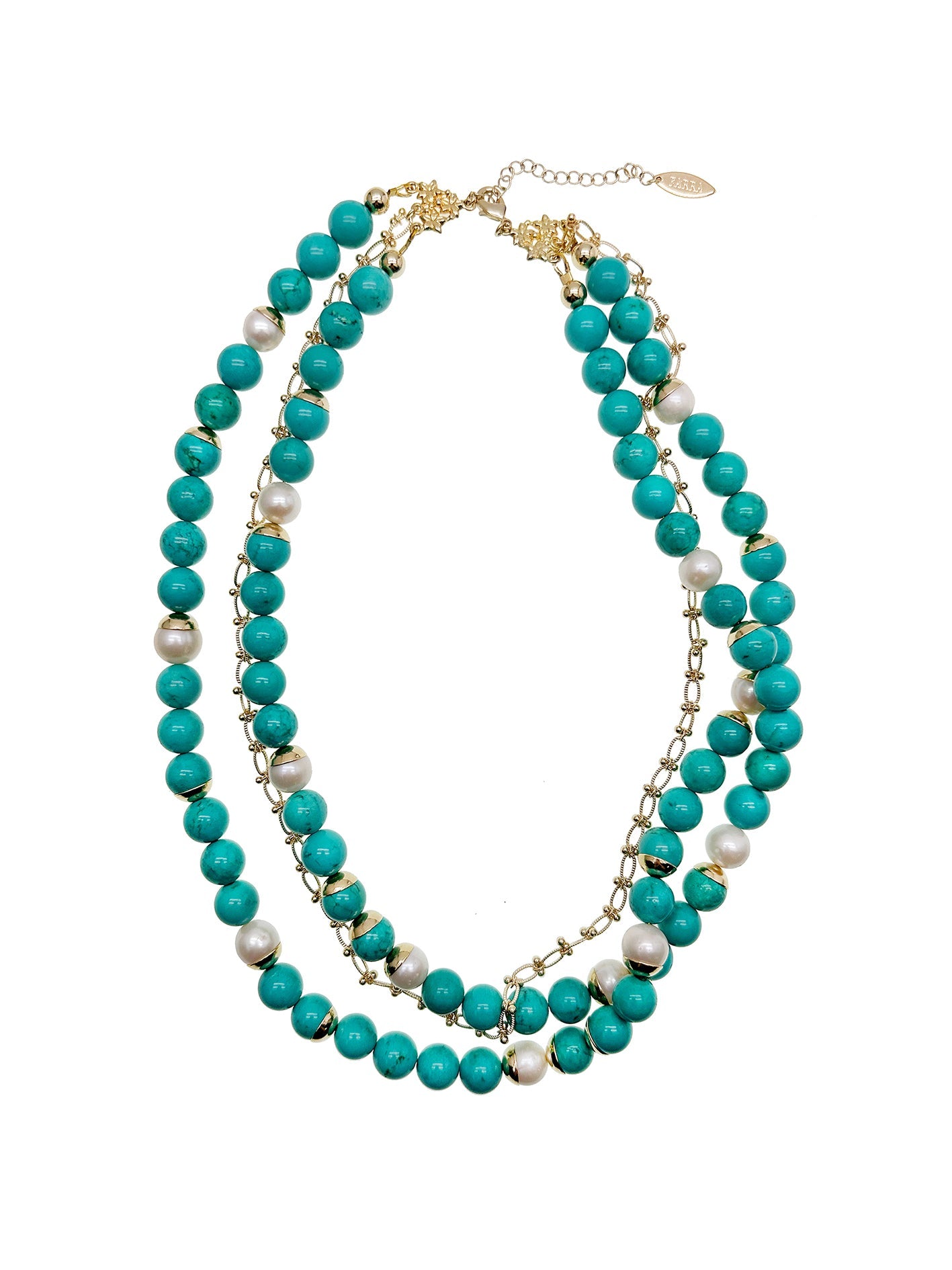 Collier double rang turquoise et perles d'eau douce KN015