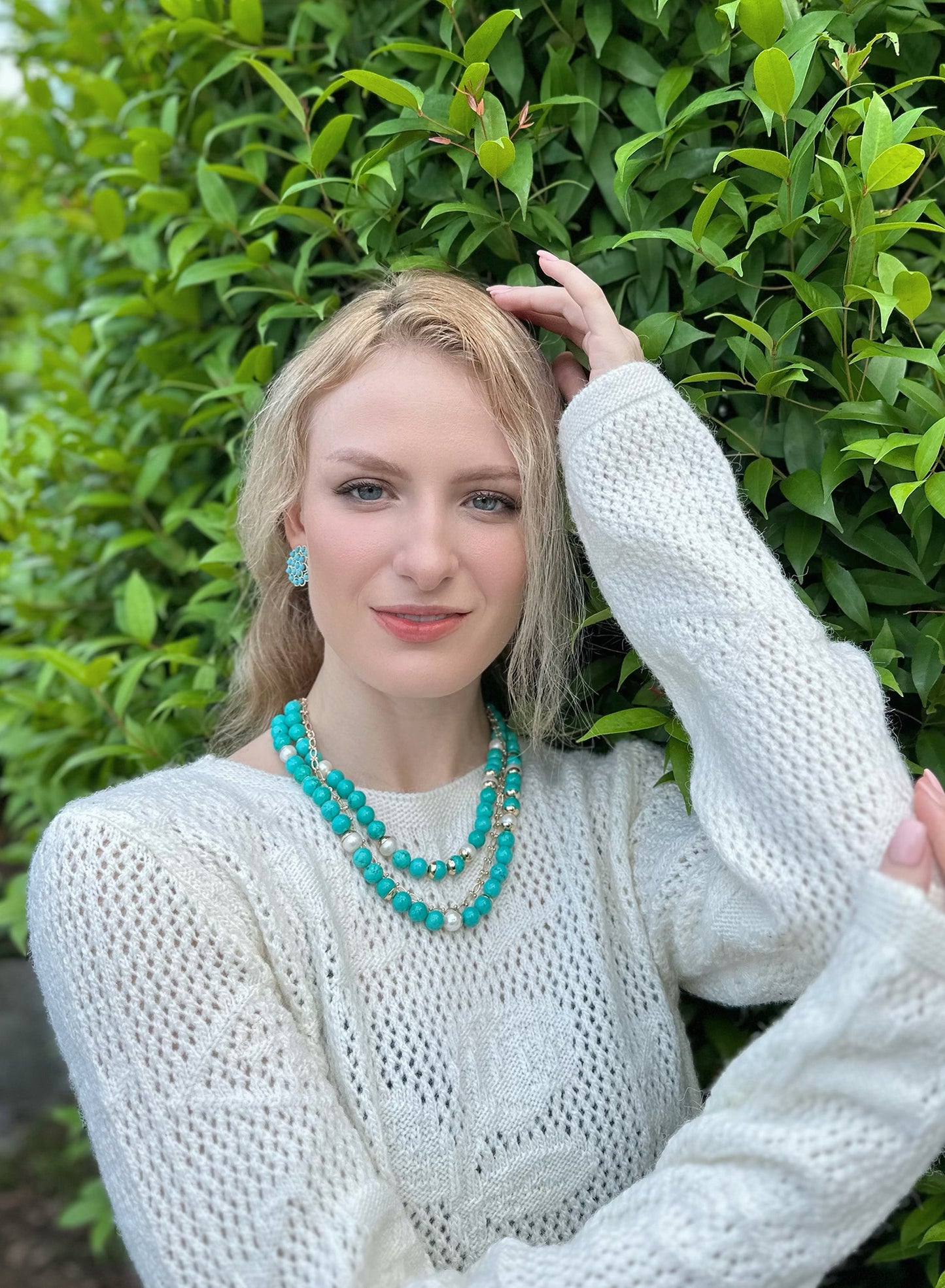 Collier double rang turquoise et perles d'eau douce KN015