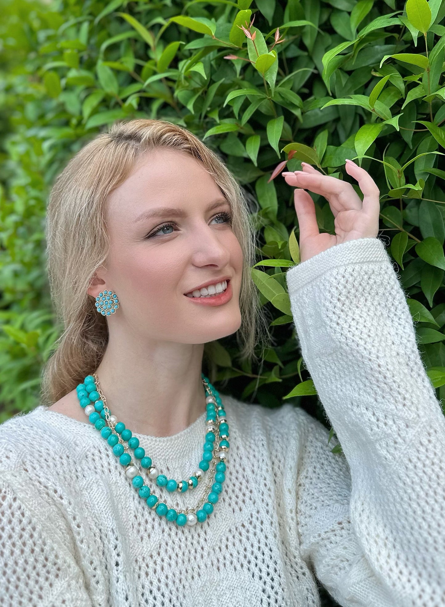 Collier double rang turquoise et perles d'eau douce KN015