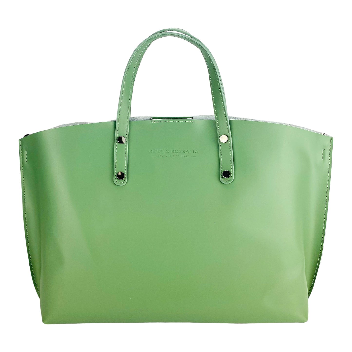 RB1024BF | Women's Genuine Leather Handbag Made in Italy with removable shoulder strap. Large removable internal pouch. Polished Gunmetal Accessories - Mint Color - Dimensions: 48x31x11 cm