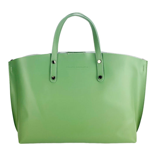 RB1024BF | Women's Genuine Leather Handbag Made in Italy with removable shoulder strap. Large removable internal pouch. Polished Gunmetal Accessories - Mint Color - Dimensions: 48x31x11 cm