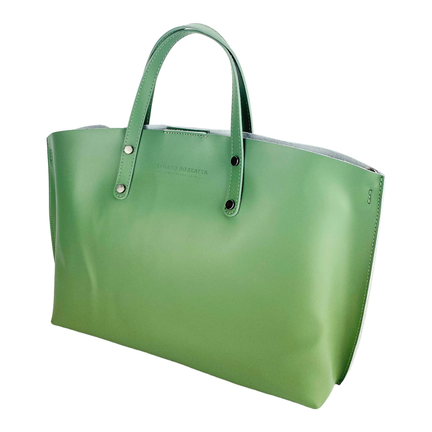 RB1024BF | Women's Genuine Leather Handbag Made in Italy with removable shoulder strap. Large removable internal pouch. Polished Gunmetal Accessories - Mint Color - Dimensions: 48x31x11 cm