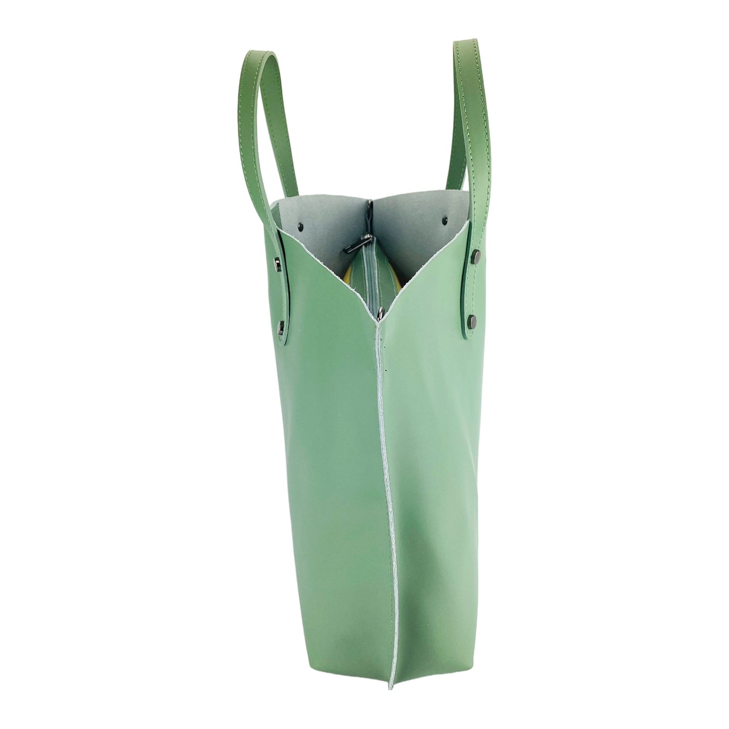 RB1024BF | Women's Genuine Leather Handbag Made in Italy with removable shoulder strap. Large removable internal pouch. Polished Gunmetal Accessories - Mint Color - Dimensions: 48x31x11 cm