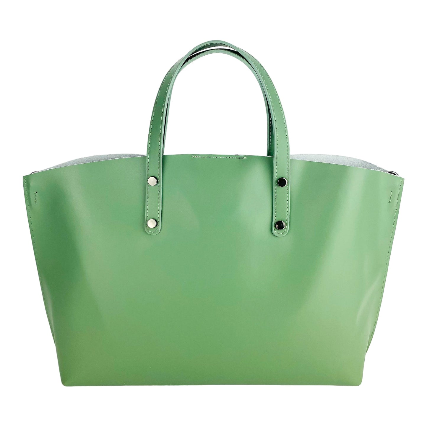 RB1024BF | Women's Genuine Leather Handbag Made in Italy with removable shoulder strap. Large removable internal pouch. Polished Gunmetal Accessories - Mint Color - Dimensions: 48x31x11 cm