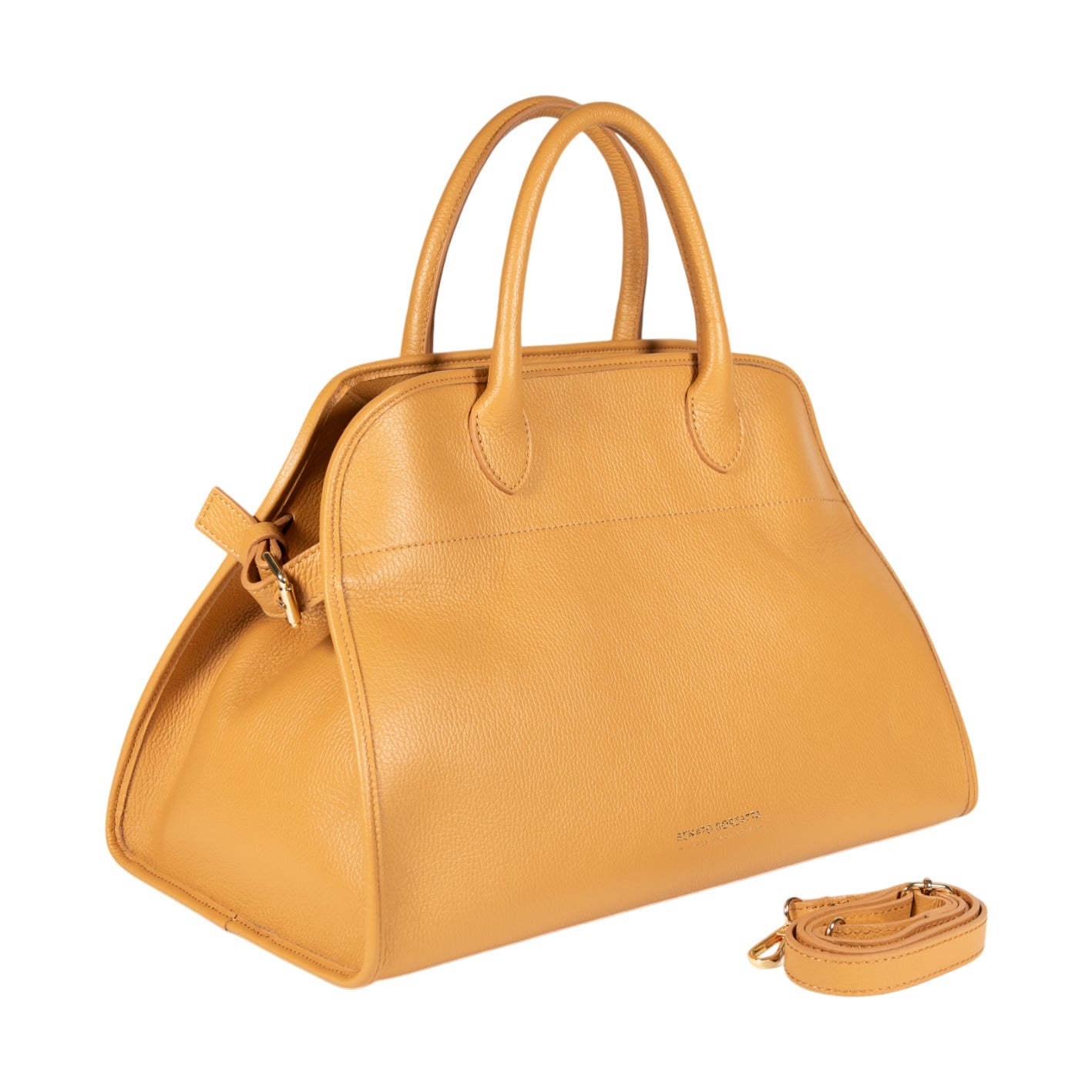 RB1032CQ | FRIDA Women's Handbag in Genuine Leather Made in Italy. Polished Gold Metal Accessories - Tan Color - Dimensions: 43 x 29 x 24 + 12 cm (Handle Drop)