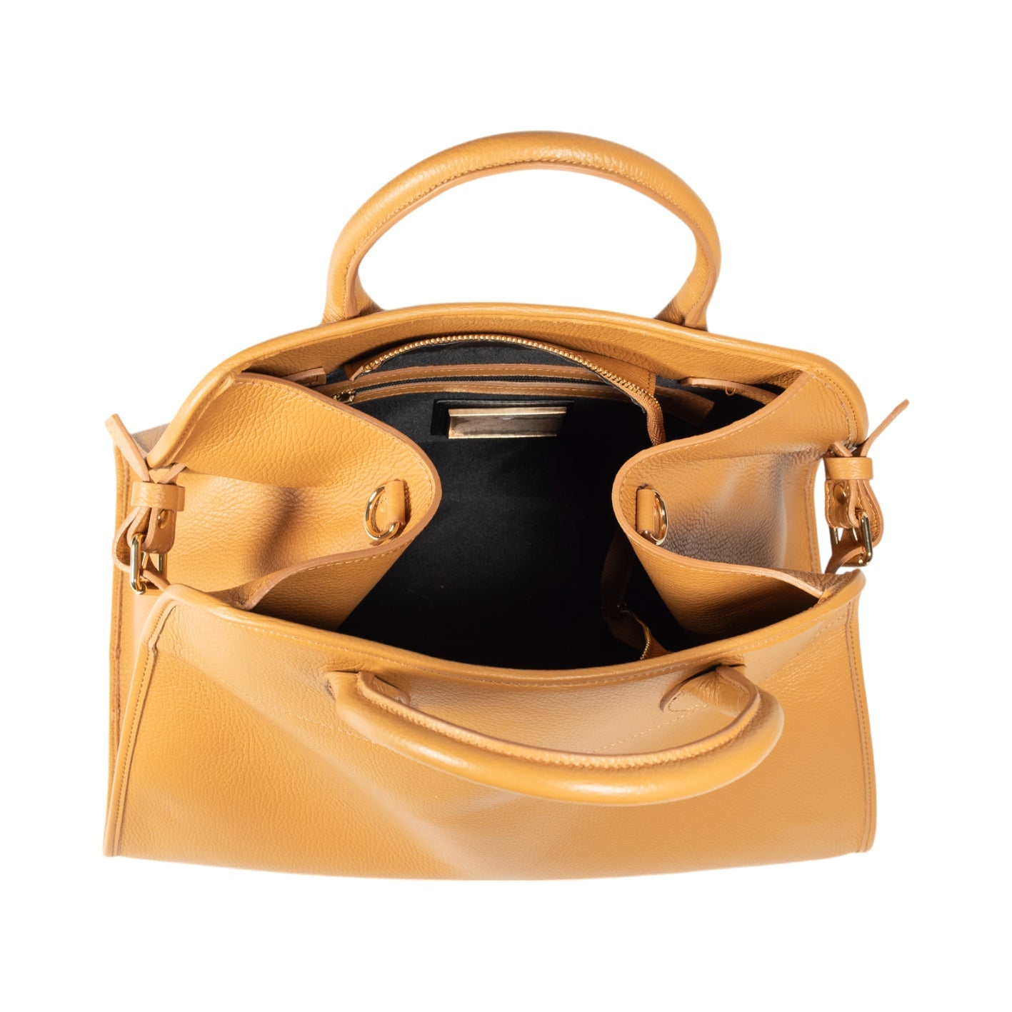 RB1032CQ | FRIDA Women's Handbag in Genuine Leather Made in Italy. Polished Gold Metal Accessories - Tan Color - Dimensions: 43 x 29 x 24 + 12 cm (Handle Drop)
