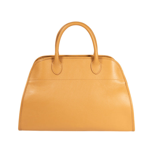 RB1032CQ | FRIDA Women's Handbag in Genuine Leather Made in Italy. Polished Gold Metal Accessories - Tan Color - Dimensions: 43 x 29 x 24 + 12 cm (Handle Drop)