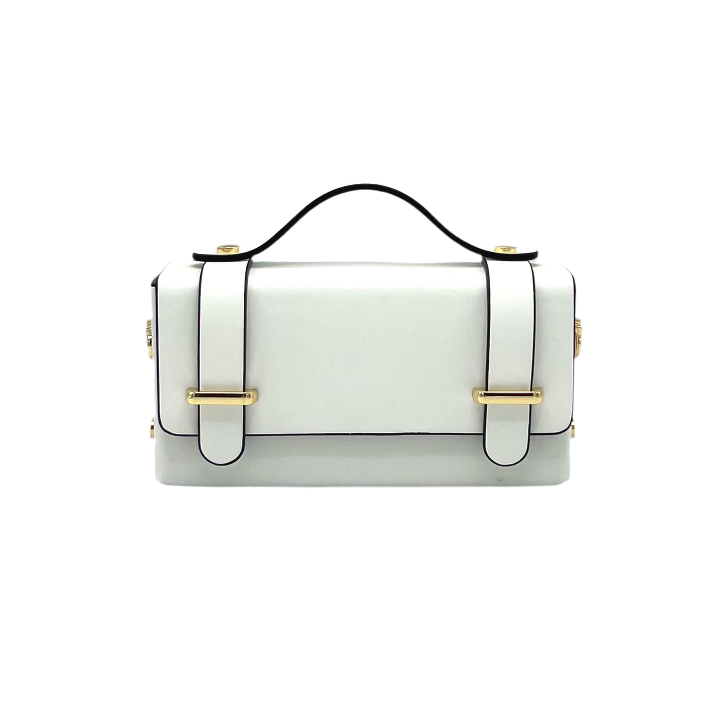 Mini clutch tas van echt leer met ketting, Gemaakt in Italië, art. 112591: Wit