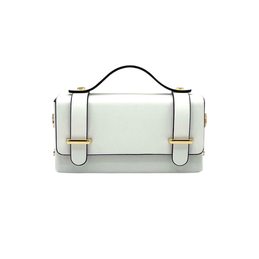 Mini clutch tas van echt leer met ketting, Gemaakt in Italië, art. 112591: Wit
