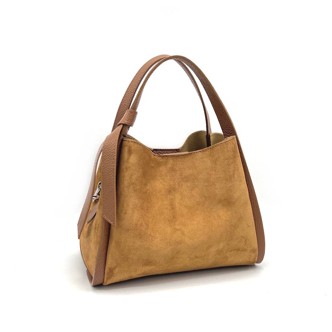 Suède leren handtas met schouderriem, Gemaakt in Italië, art. 112638: Donkerbruin