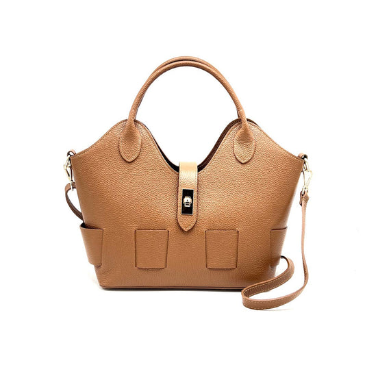 Schoudertas van echt leer, Made in Italy, art. 112599: Brown