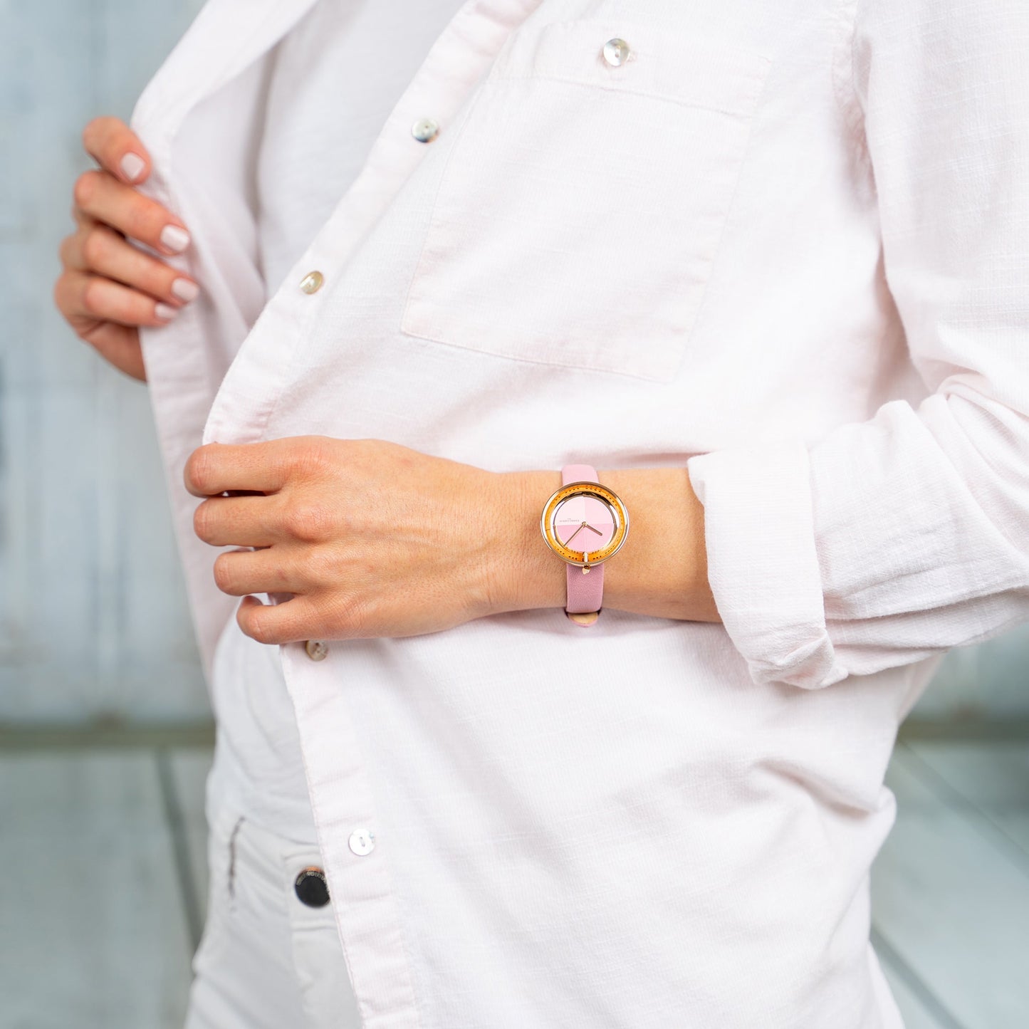 Montre femme Pierre Cardin en cuir rose, boîtier or rose | CMA.0004