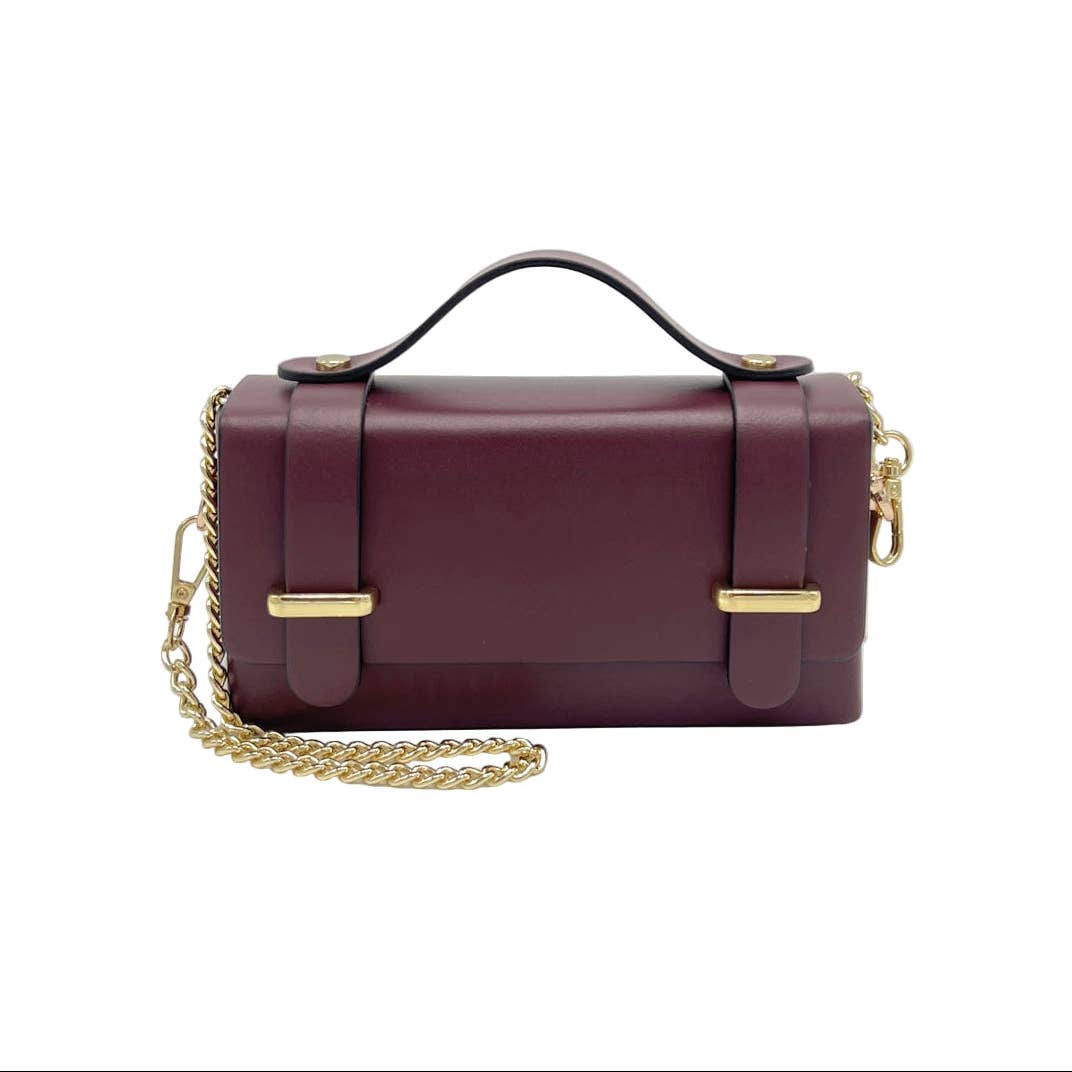 Mini clutch tas van echt leer met ketting, Gemaakt in Italië, art. 112591: Wit