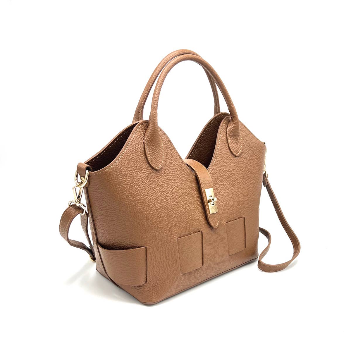 Schoudertas van echt leer, Made in Italy, art. 112599: Brown