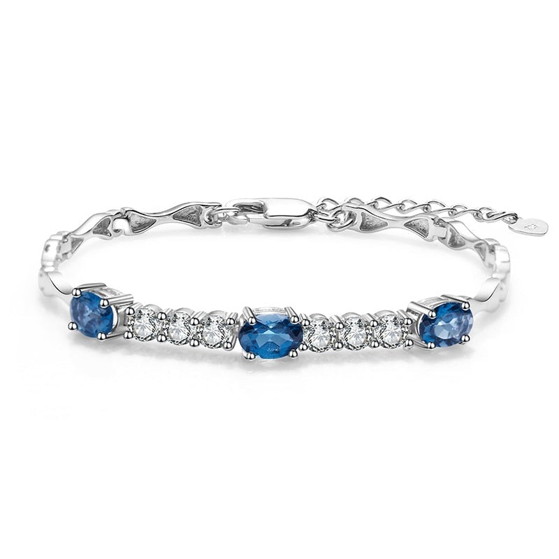 Natural London Blue Topaz  Bracelet 925 Sterling Silver Gemstone Bracelets&bangles For Women Fine Jewelry-0