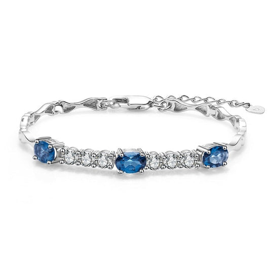 Natural London Blue Topaz  Bracelet 925 Sterling Silver Gemstone Bracelets&bangles For Women Fine Jewelry-0
