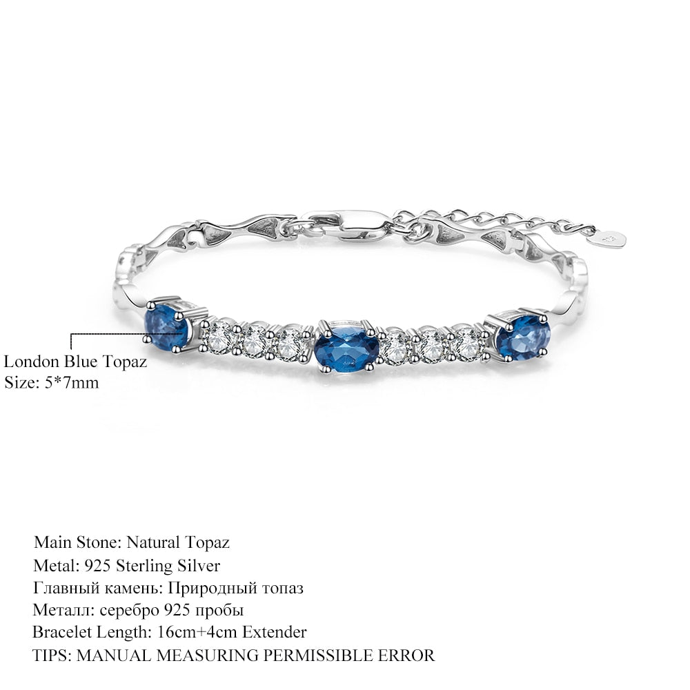 Natural London Blue Topaz  Bracelet 925 Sterling Silver Gemstone Bracelets&bangles For Women Fine Jewelry-1