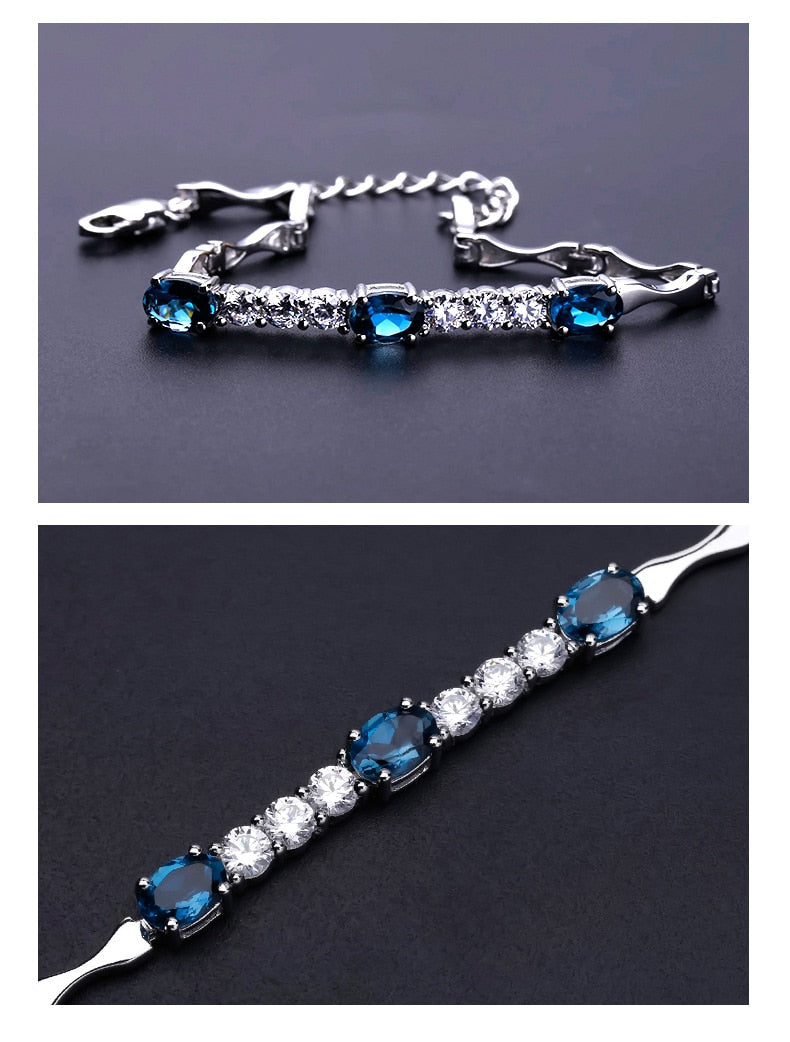 Natural London Blue Topaz  Bracelet 925 Sterling Silver Gemstone Bracelets&bangles For Women Fine Jewelry-3